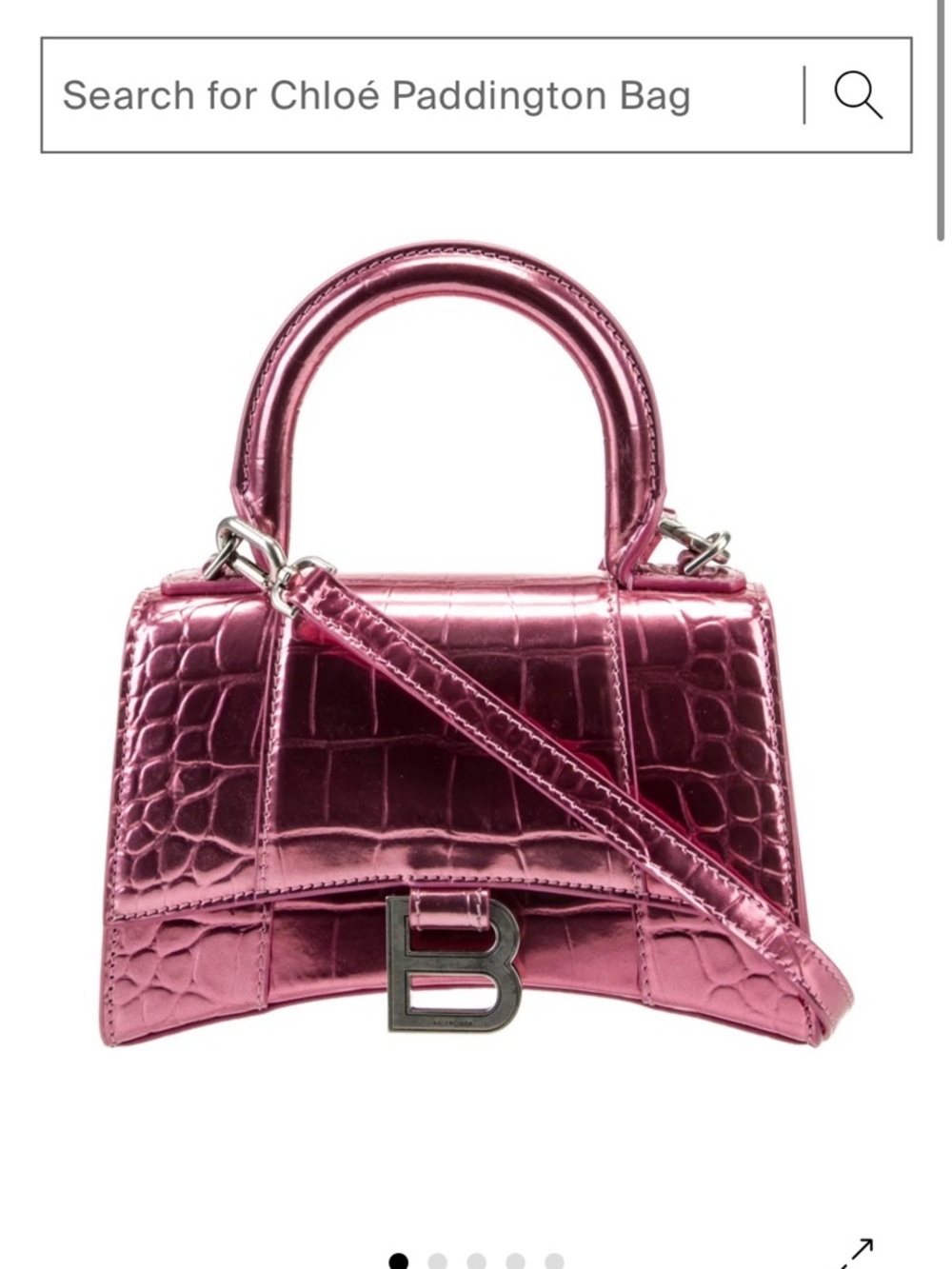 Balenciaga Metallic Fuchsia Croc-Embossed Hourglass Satchel - Picture 4 of 15